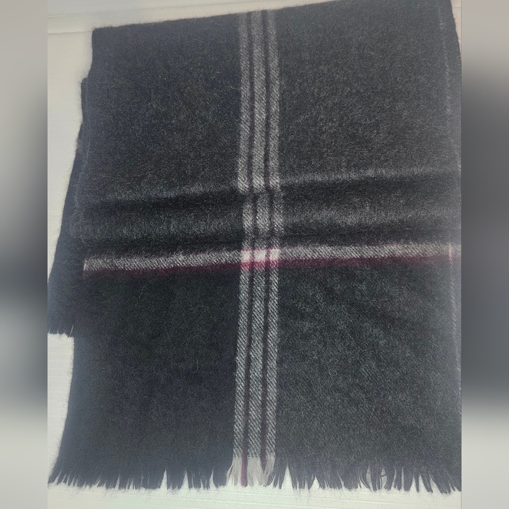 Erdenet Men’s 100% Cashmere Scarf Gray Plaid Soft Warm 64"×11"